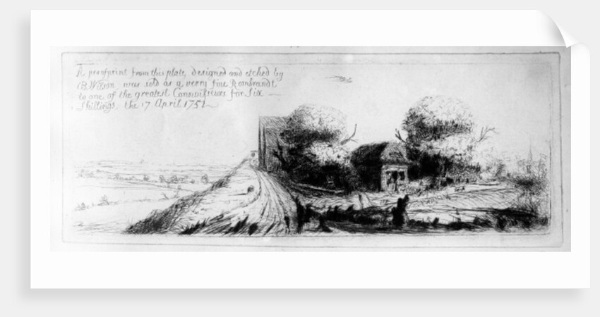 Landscape with country lane and cottages, etched by Benjamin Wilson, 1751 by Rembrandt Harmensz. van Rijn (after)