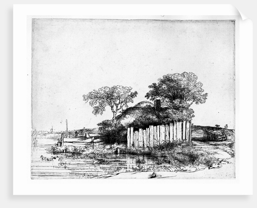 Cottage with a white paling, 1648 by Rembrandt Harmensz. van Rijn