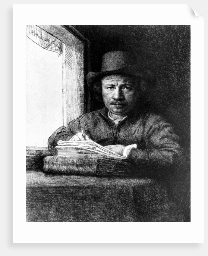 Self portrait while drawing, 1648 by Rembrandt Harmensz. van Rijn
