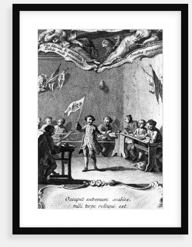 Carlo Goldoni waves a flag in celebration of passing his year at the Jesuit school in Perugia by Pietro Antonio (after) Novelli