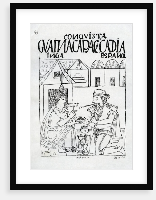 An Inca asks a Spaniard what he eats, he replies 'Gold' by Felipe Huaman Poma de Ayala
