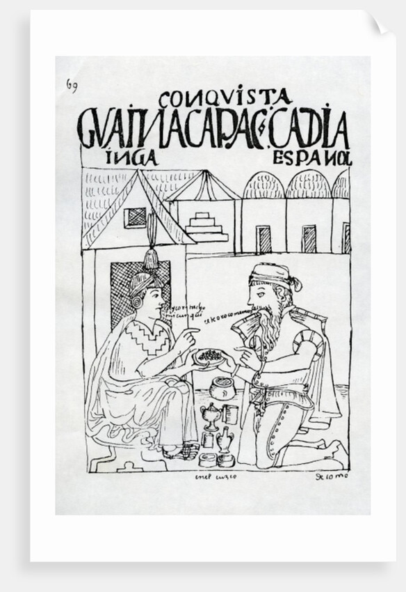 An Inca asks a Spaniard what he eats, he replies 'Gold' by Felipe Huaman Poma de Ayala
