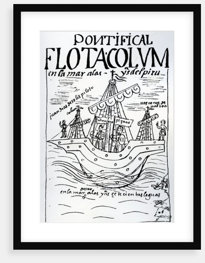 Christopher Columbus's ship sailing to Peru by Felipe Huaman Poma de Ayala