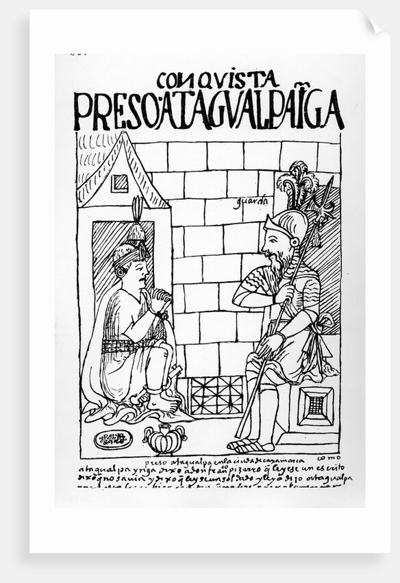 Atahualpa Inca in his prison at Cajamarca by Felipe Huaman Poma de Ayala
