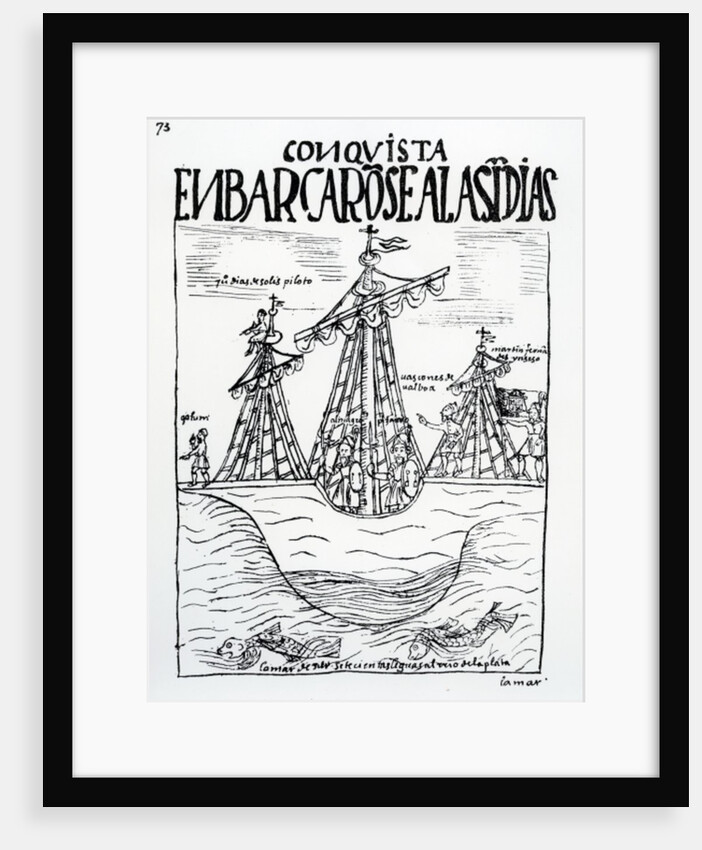 The voyage to the New World taken by Christopher Columbus, Juan Diaz de Solis, Diego de Almagro, Francisco Pizarro, Vasco Nunez de Balboa and Martin Fernandez de Enciso by Felipe Huaman Poma de Ayala