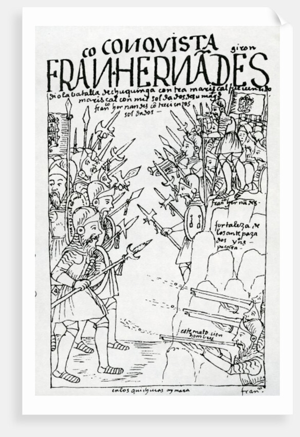 The Rebel Forces of Francisco Hernandez Giron defeat the King's men at the Battle of Chuquinga by Felipe Huaman Poma de Ayala