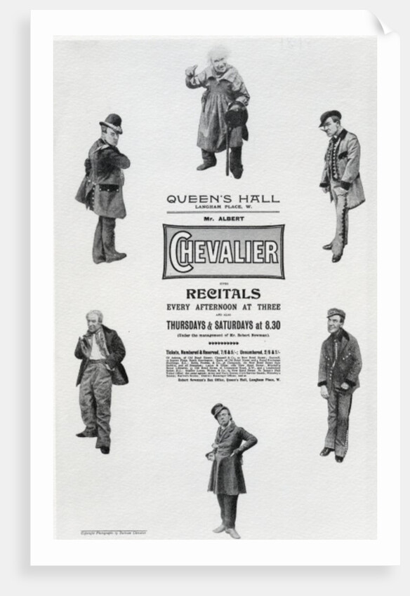 Poster advertising Albert Chevalier's Recital at the Queen's Hall by English School