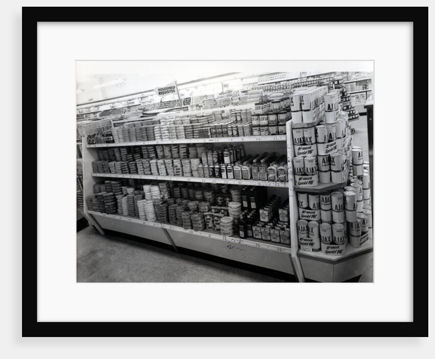 Household requisites aisle, Woolworths store, 1956 by English Photographer