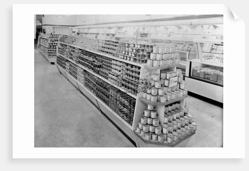 Tinned foods aisle, Woolworths store, 1956 by English Photographer