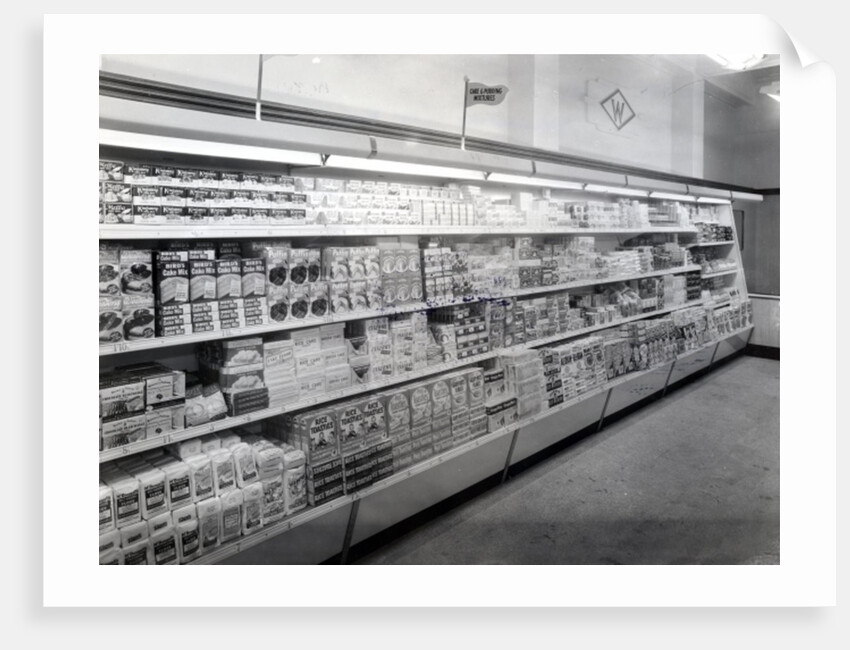 Cake and pudding mixture aisle, Woolworths store, 1956 by English Photographer
