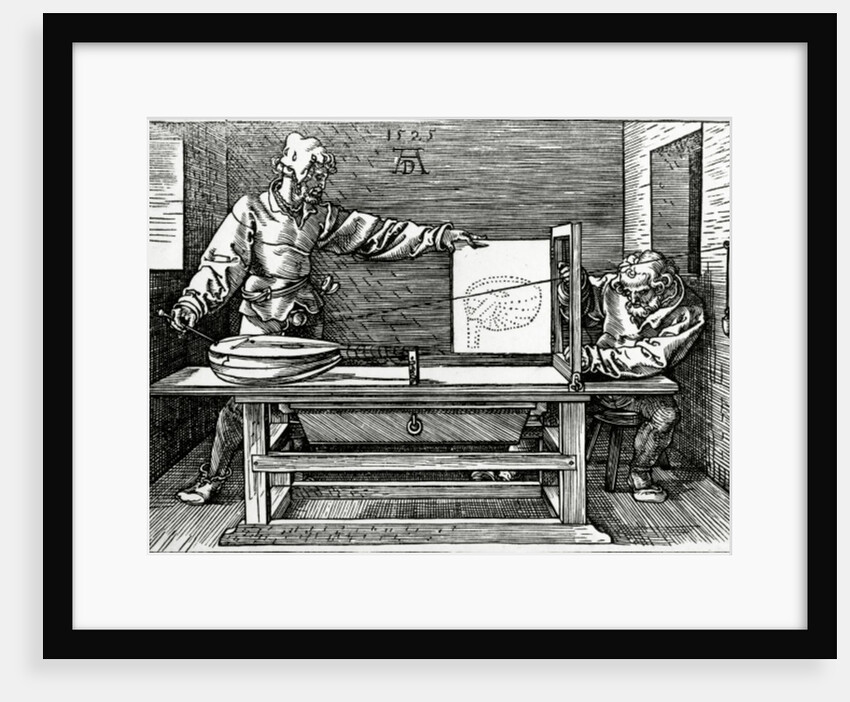 An artist drawing a lute with the aid of a perspective apparatus by Albrecht Dürer or Duerer