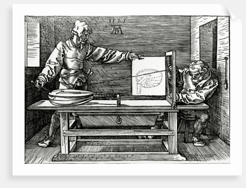 An artist drawing a lute with the aid of a perspective apparatus by Albrecht Dürer or Duerer