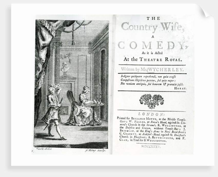 Title page of the Script for The Country Wife at the Royal Theatre, 1735 by Anonymous