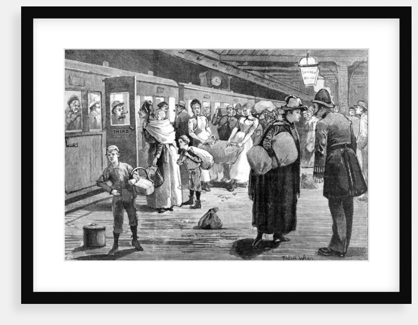 Hop-pickers starting from London Bridge railway station at midnight, 1891 by Enoch Ward