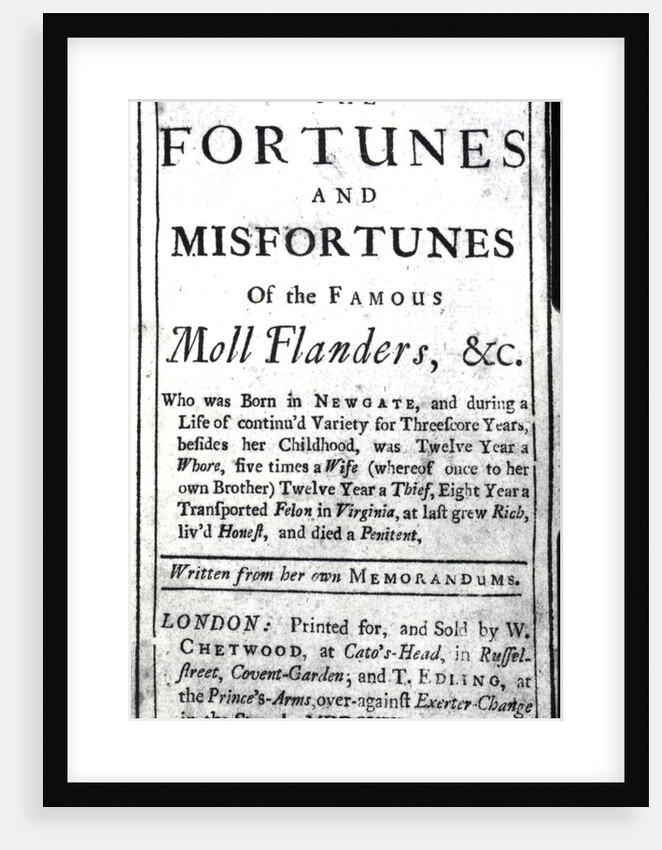 Title Page for 'Moll Flanders' by Daniel Defoe, published 1722 by English School