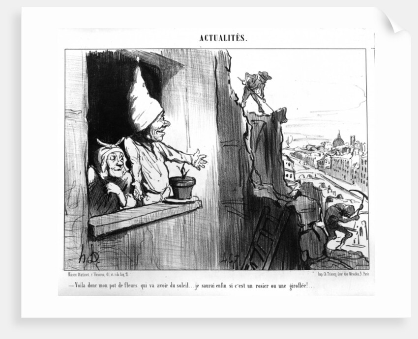 At last my little flower pot will have some sun...I will learn at last if it is a rose bush or a wallflower!... by Honore Daumier