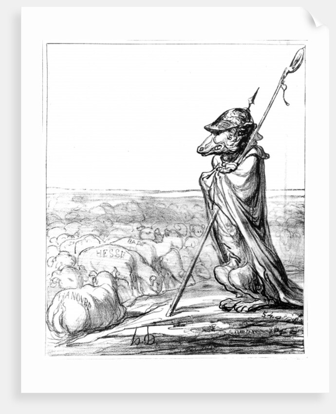 La Fontaine Renewed, Prussian Wolf disguised as a shepherd to guard German sheep by Honore Daumier