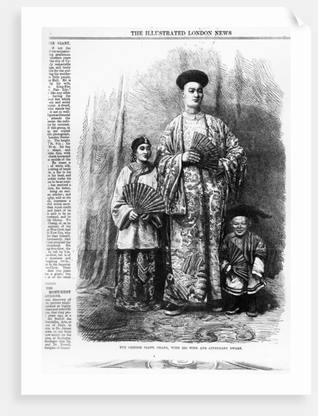 The Chinese Giant, Chang, with his wife and attendant dwarf, published in 'The Illustrated London News', September 30 1865 by English School