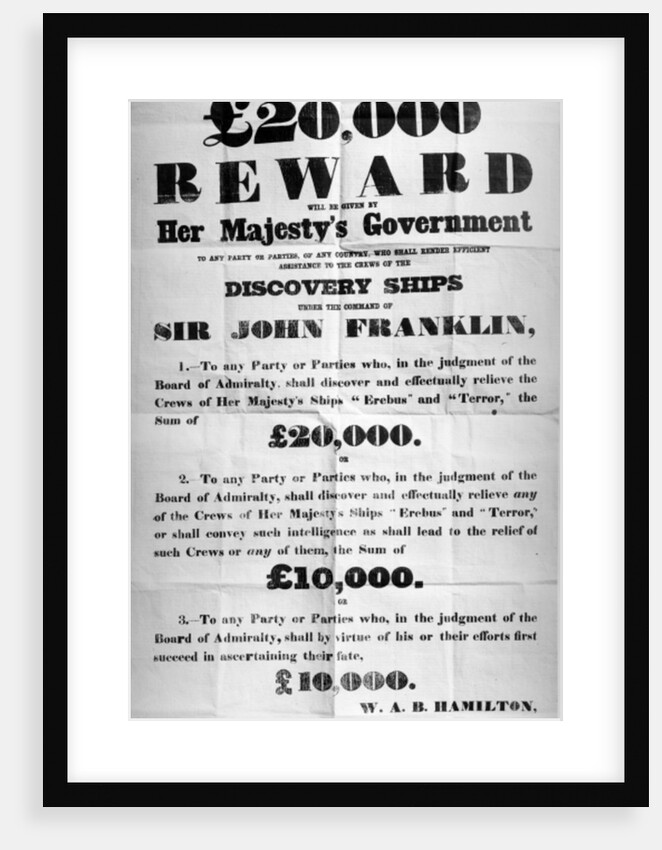 Poster offering a reward for the discovery of the lost Franklin Artic Expedition, 1850 by English School
