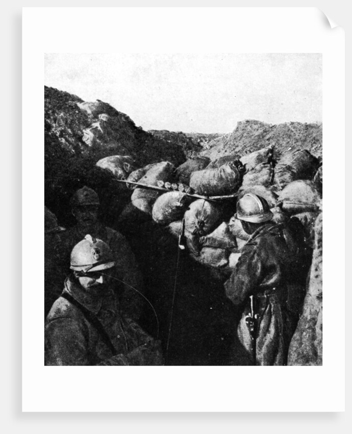 Enemies in the same trench during WWI, French and German soldiers seperated only by a wall of sandbags by French Photographer