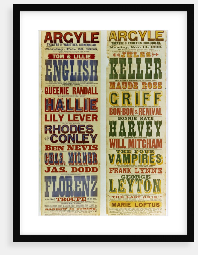 Posters for the Argyle Theatre of Varieties, Birkenhead, 1898 by English School