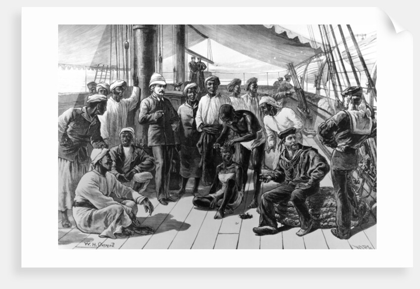 Mr Stanley and some of his African followers on board HMS Industry. by William Heysham Overend