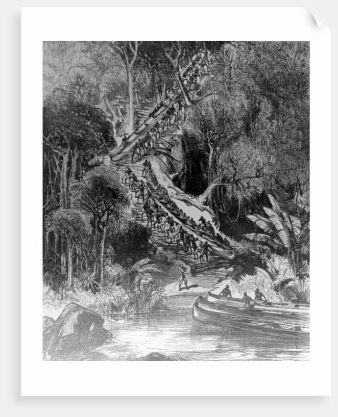 Hauling Canoes Up Inkisi Falls. by Henry Morton Stanley