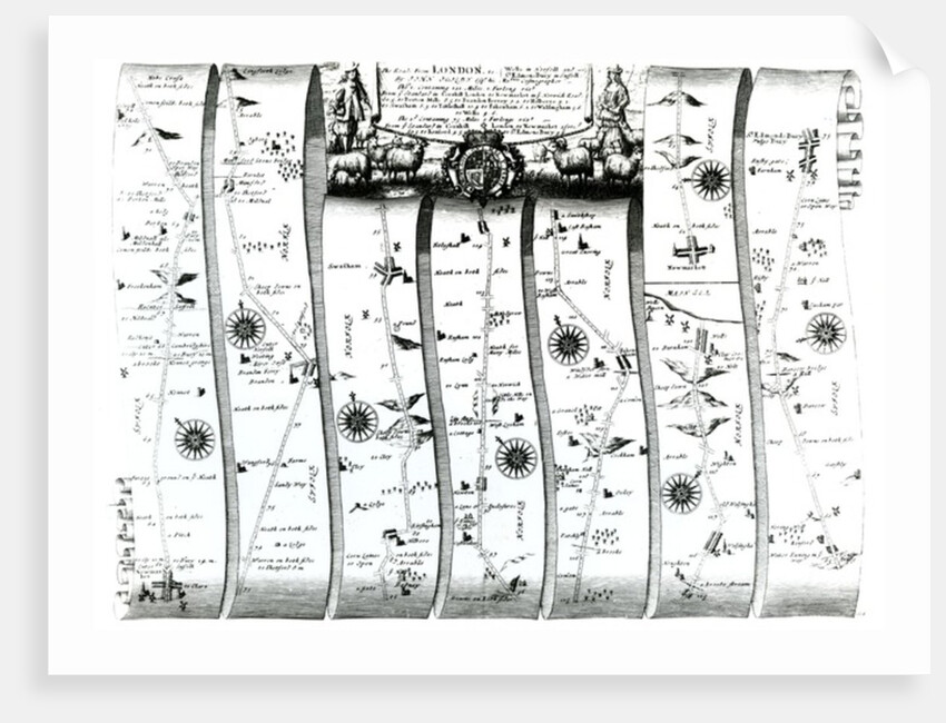 The road from London to Wells and Bury St. Edmunds, from Ogilby's 'Britannia', 1675 by John Ogilby