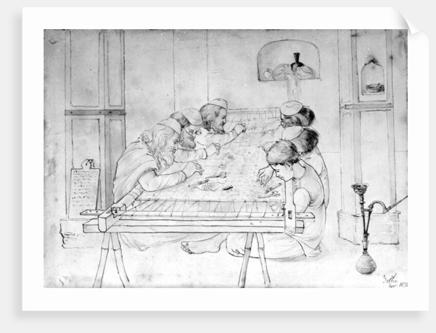 Men working at an embroidery frame, 1870 by John Lockwood Kipling