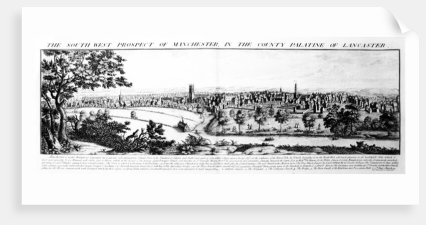 The South West Prospect of Manchester on the County Palatine of Lancaster, 1728 by Nathaniel and Samuel Buck
