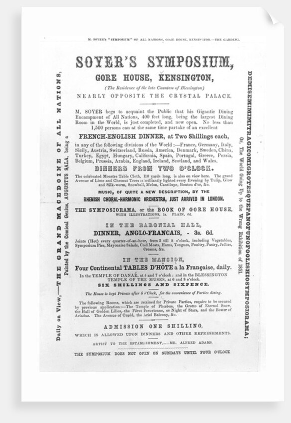 Poster for 'Soyer's Symposium', 1851 by English School
