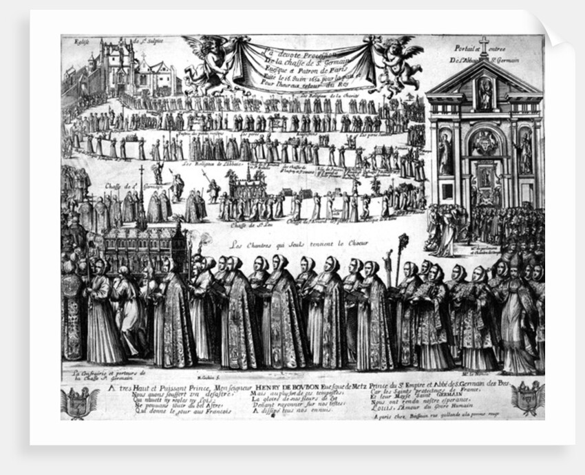 Procession of the Shrine of St. Germain and others from the Abbey of Saint-Germain-des-Prés to the Church of Saint-Sulpice, Paris, c.1652 by Nicolas Cochin