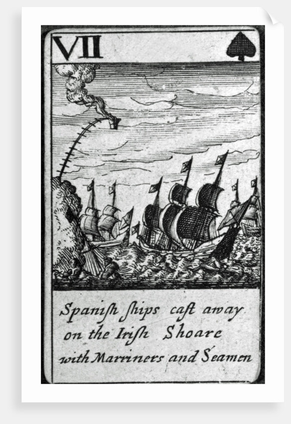 Spanish Ships Cast Away. VII of Spades from a pack of playing cards by English School