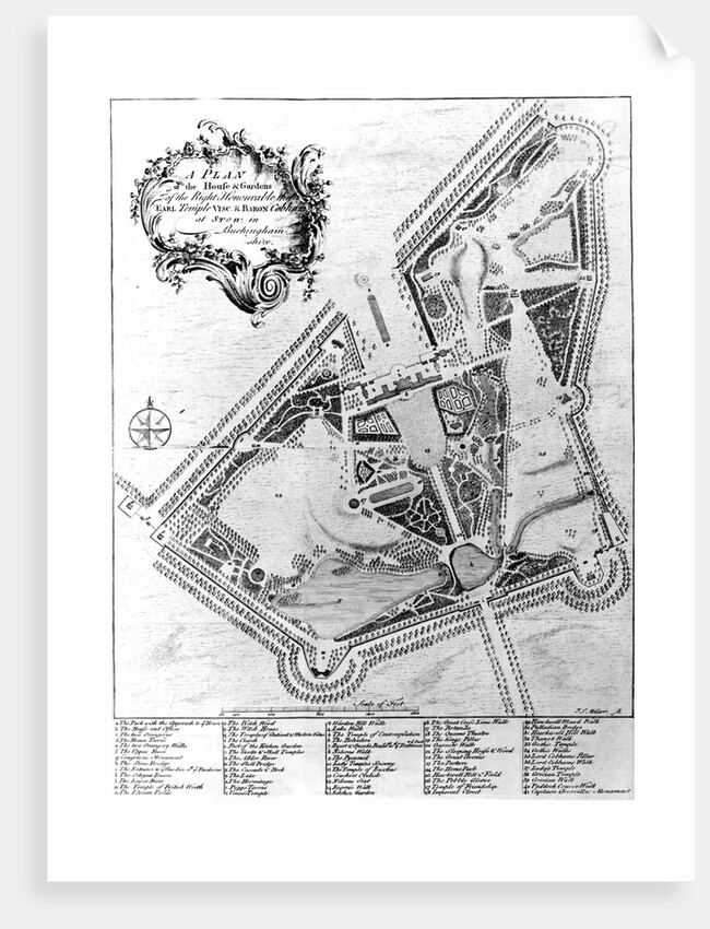 A Plan of the House and Gardens at Stowe, Buckinghamshire by Johann Sebastien Muller