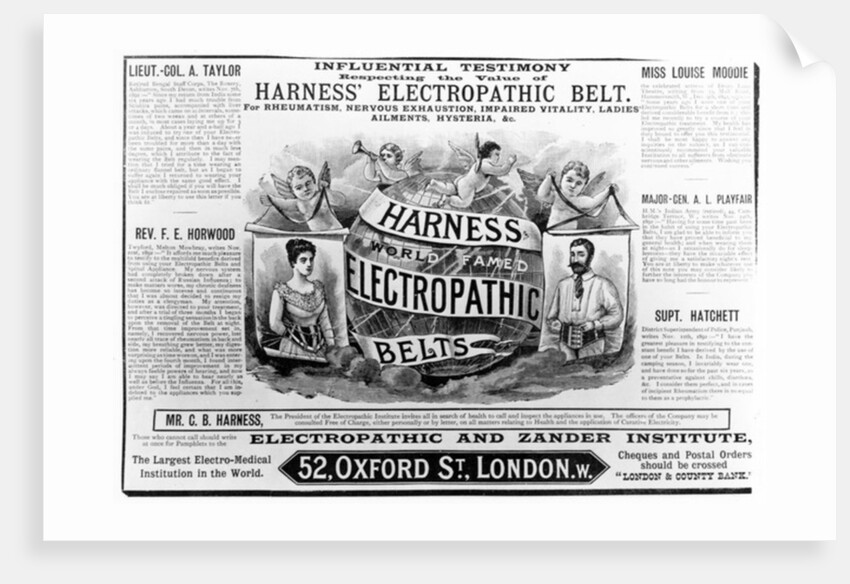Advertisement for 'Harness world famed Electropathic Belts', c.1890 by English School