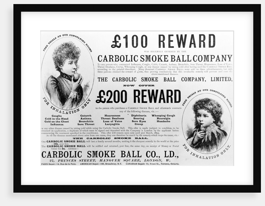 Advertisement for the 'Carbolic Smoke Ball Company', 1892 by English School