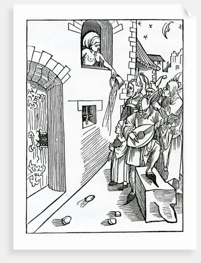 Of nyght watchers and beters of the stretes playnge by nyght on instrumentes and vsynge lyke folyes whan tyme is to rest by (after) German School