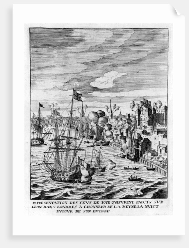 Lit fires in the Tower of London and cannon fire in honour of the arrival of Queen Marie de Medici by English School