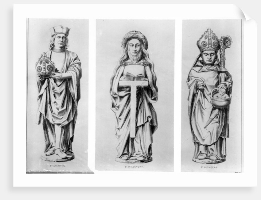 Drawings of Saints Martin, Wilgefort and Nicholas from their statues in Henry VII Chapel, Westminster Abbey, by English School