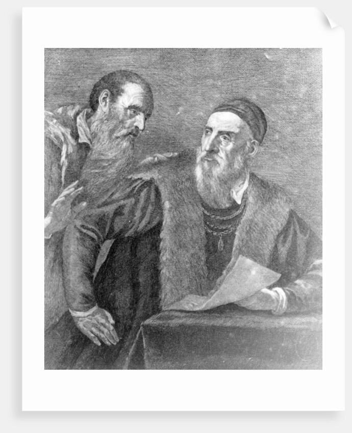 Portrait of Titian painted by himself with his friend Don Francesco del Mosaico by Titian (c.1488-1576) (after)