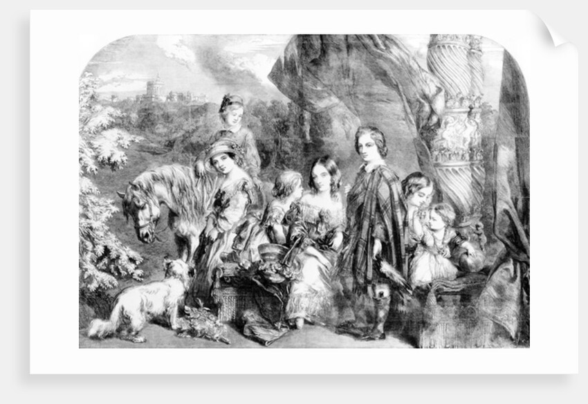 The Queen and Her Children at Windsor Great Park by English School