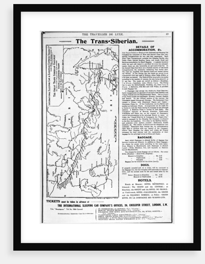 Map of the Trans-Siberian Railway, produced by J. Bartholomew & Co., c.1920 by English School