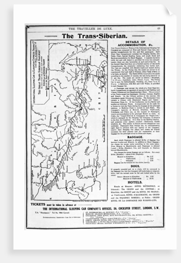 Map of the Trans-Siberian Railway, produced by J. Bartholomew & Co., c.1920 by English School