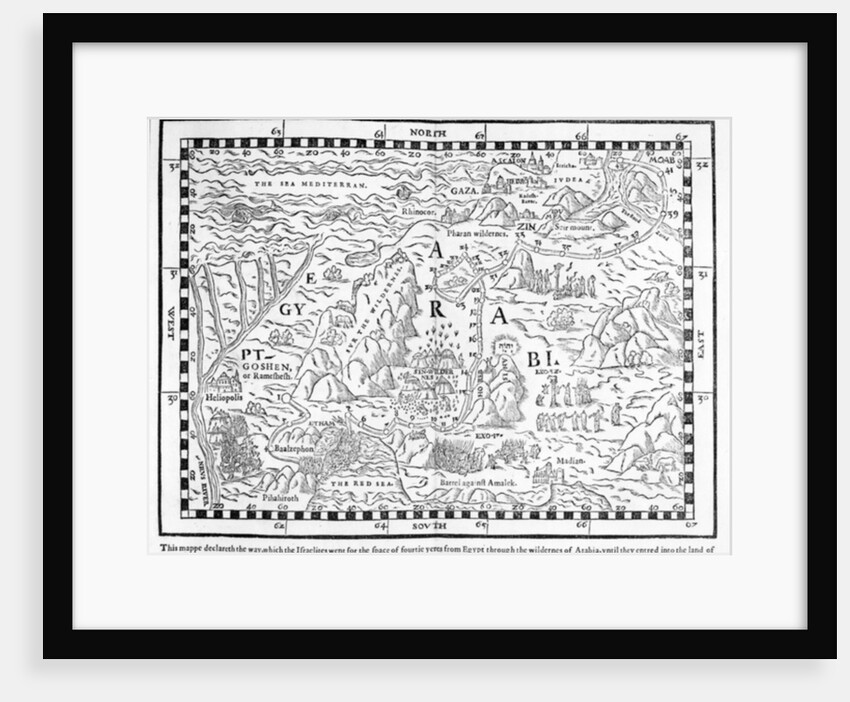 A map showing the journey of the Israelites out of Egypt and into Canaan by (after) English School