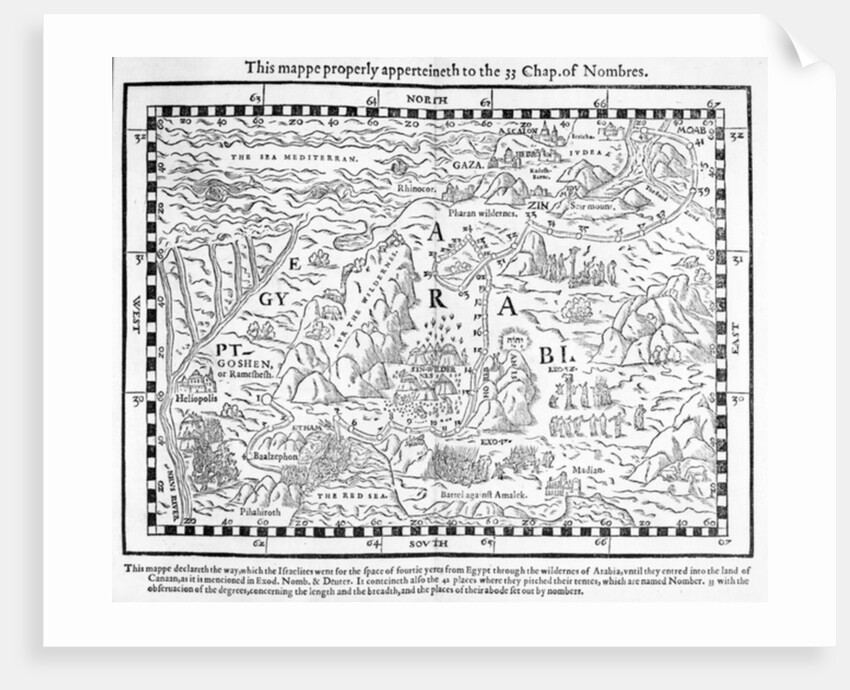 A map showing the journey of the Israelites out of Egypt and into Canaan by (after) English School