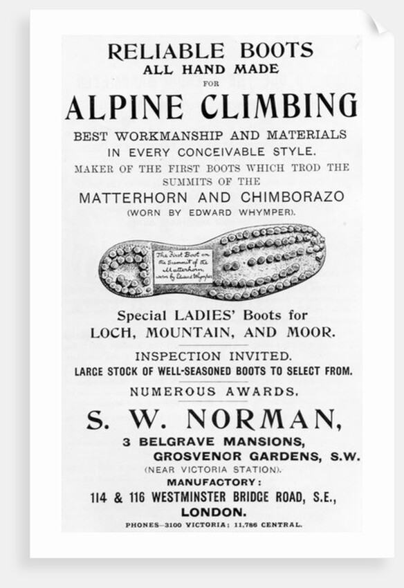Advertisement for S. W. Norman Alpine Climbing Boots by English School