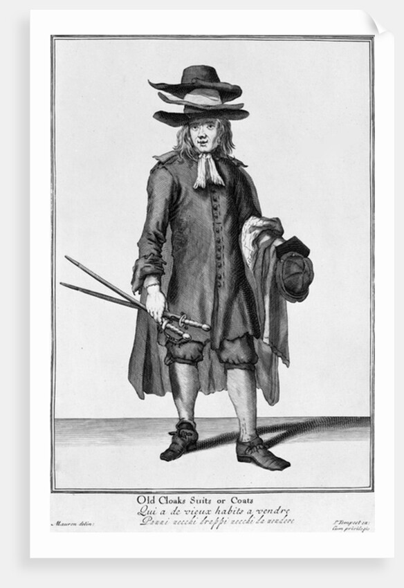 Street vendor selling old Cloaks, Suits and Coats, 1666 by English School