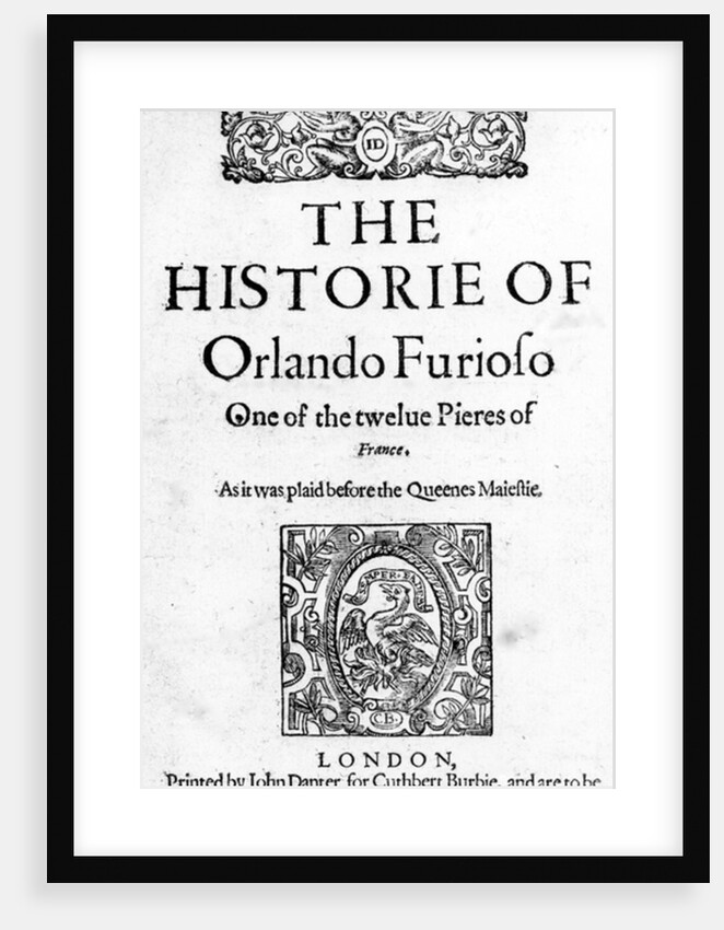 The Historie of Orlando Furioso by Ludovico Ariosto, 1594 by English School