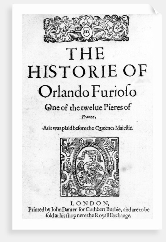 The Historie of Orlando Furioso by Ludovico Ariosto, 1594 by English School