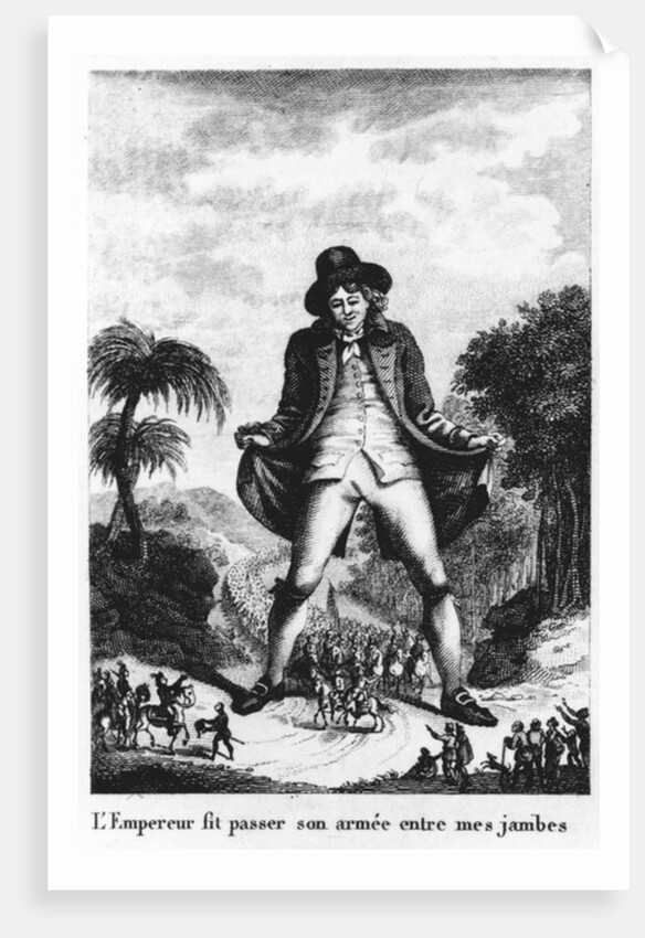L'Empereur fit passer son armée entre mes jambres, taken from a French translation of 'Gulliver's Travels' by French School